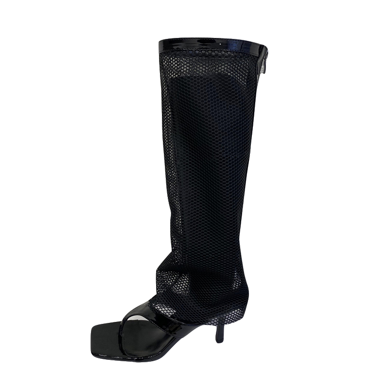 2024 Summer New Style Women's Open Toe High Heel Boots with Mesh Hollow Out and Strap Details