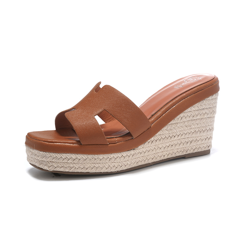 2025 New Summer Elevated Sandals Women's Rope High Heel Slippers Thick Sole Platform Wedge Casual Slippers