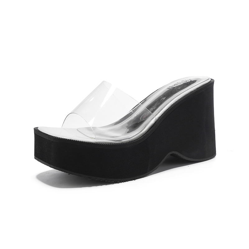 Ins Style One-Strap Transparent High Heel Slippers for Women Summer Outdoor Waterproof Platform Wedge Sandals