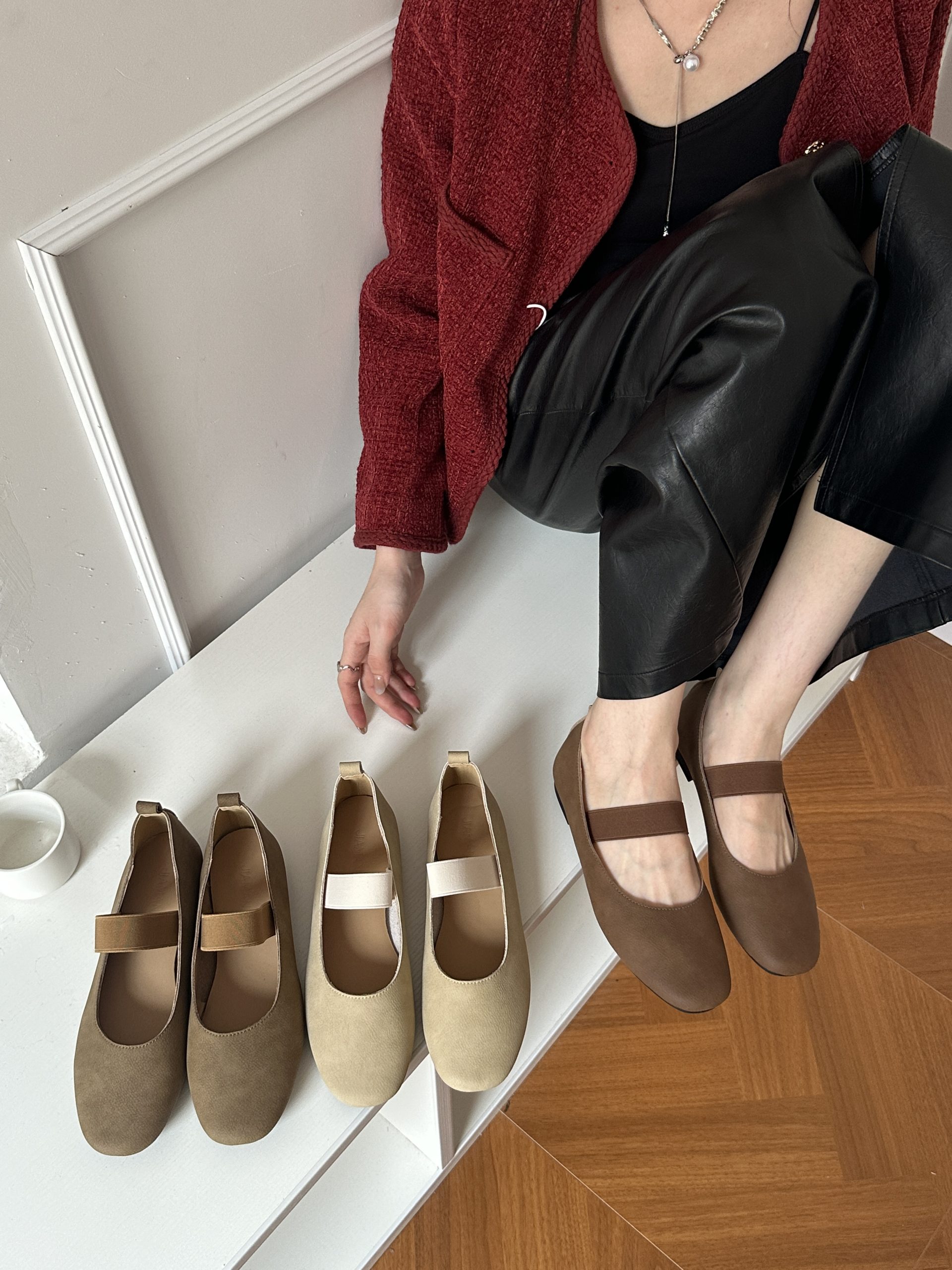 Korean Style Mary Jane Shoes for Women - Retro Flat Low Top Slip-On Comfortable PU Leather Casual Shoes