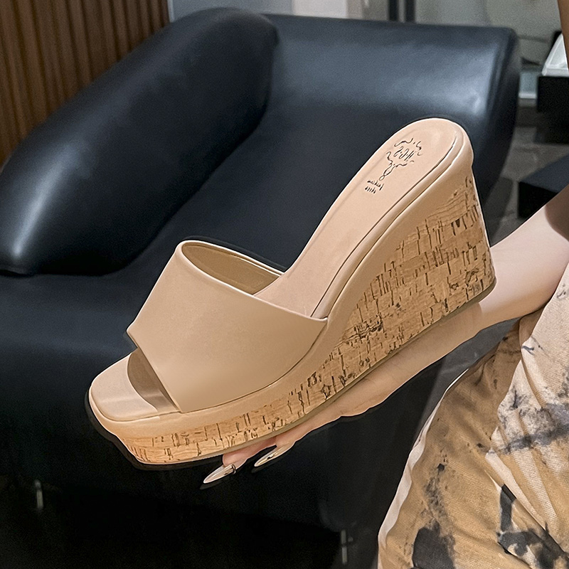 Leg-Lengthening Platform Wedge Open-Toe Straw Sandals for Women Summer Outdoor Waterproof High Heel Strappy Shoes