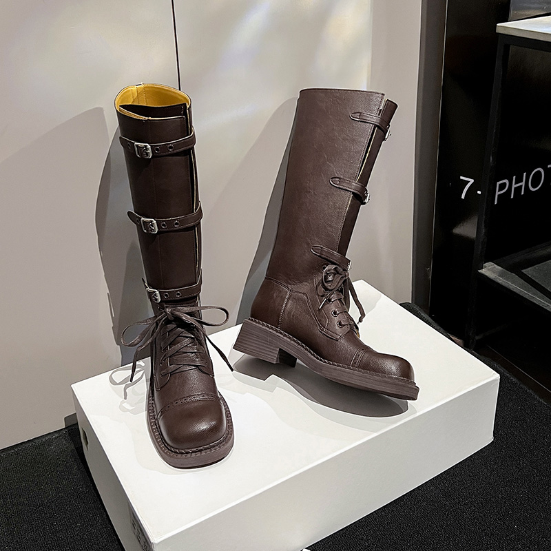 Thick Sole Vintage Knight Boots Women 2024 New Style British One Step Over Knee High Boots