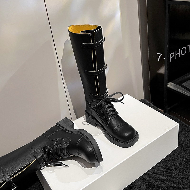 Thick Sole Vintage Knight Boots Women 2024 New Style British One Step Over Knee High Boots