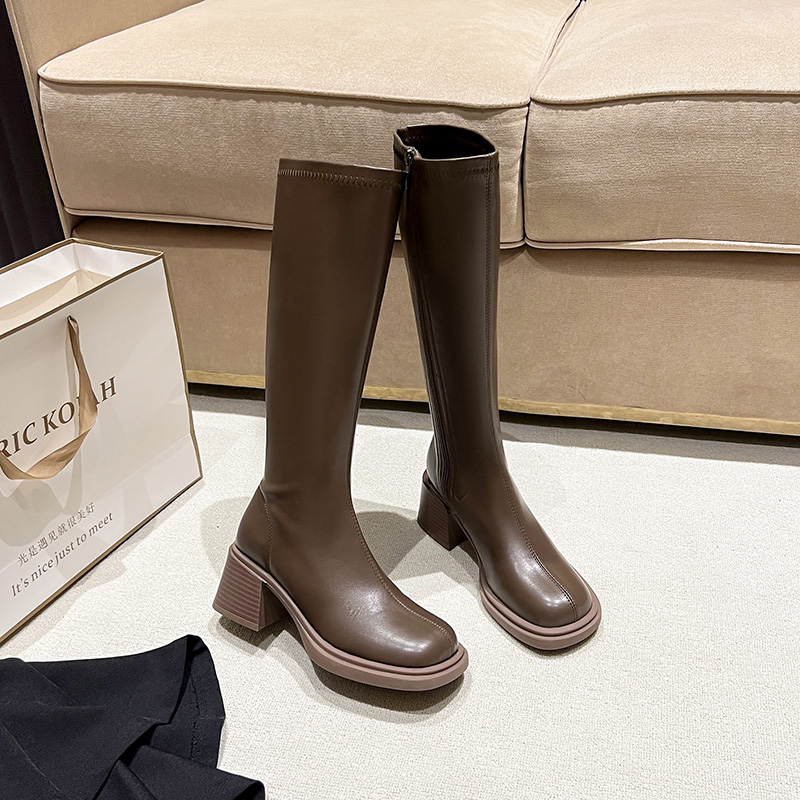 Women's 2024 Winter Tall Boots Knee High Riding Boots Slim Fit Stretch Thick Sole High Heel